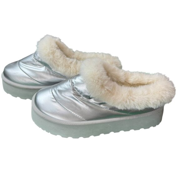 Steve Madden Silver Faux Fur Lined Mules | Size 9 | New Platform Slip-Ons - Picture 5 of 6